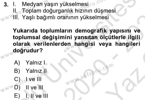 Temel Gerontoloji Dersi 2020 - 2021 Yılı Yaz Okulu Sınavı 3. Soru