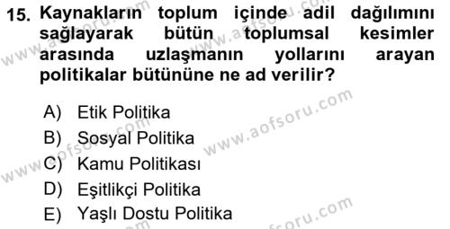 Temel Gerontoloji Dersi 2021 - 2022 Yılı (Vize) Ara Sınavı 15. Soru