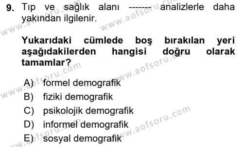 Temel Gerontoloji Dersi 2021 - 2022 Yılı (Vize) Ara Sınavı 9. Soru