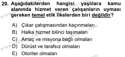 Temel Gerontoloji Dersi 2021 - 2022 Yılı (Final) Dönem Sonu Sınavı 20. Soru