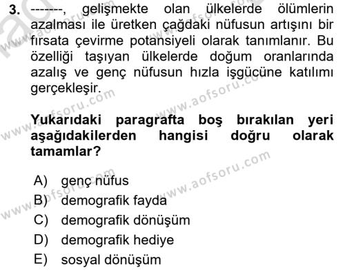 Temel Gerontoloji Dersi 2021 - 2022 Yılı (Final) Dönem Sonu Sınavı 3. Soru