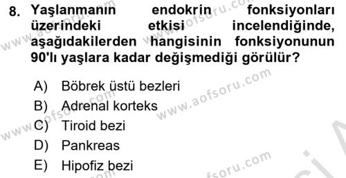 Temel Gerontoloji Dersi 2021 - 2022 Yılı (Final) Dönem Sonu Sınavı 8. Soru