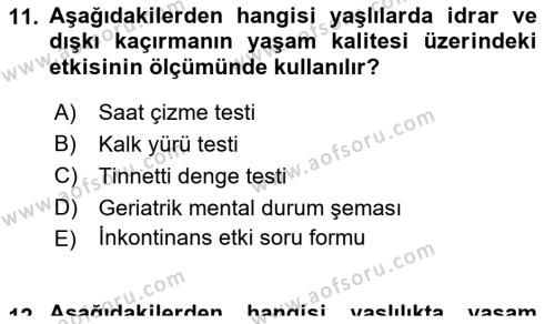 Temel Gerontoloji Dersi 2021 - 2022 Yılı Yaz Okulu Sınavı 11. Soru