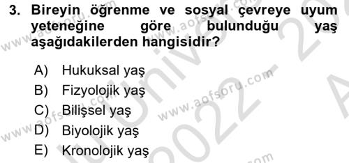 Temel Gerontoloji Dersi 2022 - 2023 Yılı (Vize) Ara Sınavı 3. Soru