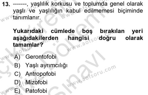 Temel Gerontoloji Dersi 2022 - 2023 Yılı (Final) Dönem Sonu Sınavı 13. Soru