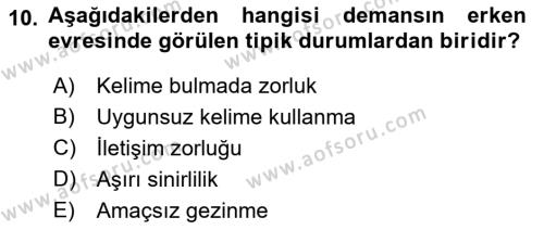 Temel Gerontoloji Dersi 2022 - 2023 Yılı Yaz Okulu Sınavı 10. Soru