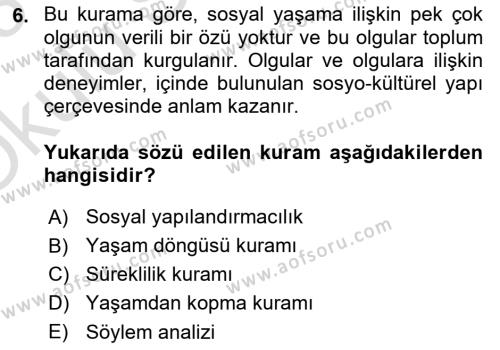 Temel Gerontoloji Dersi 2022 - 2023 Yılı Yaz Okulu Sınavı 6. Soru