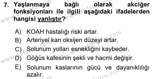 Temel Gerontoloji Dersi 2022 - 2023 Yılı Yaz Okulu Sınavı 7. Soru