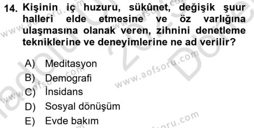 Temel Gerontoloji Dersi 2023 - 2024 Yılı (Final) Dönem Sonu Sınavı 14. Soru