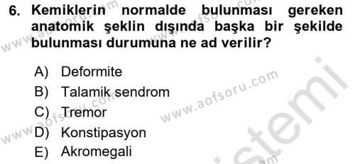 Temel Gerontoloji Dersi 2023 - 2024 Yılı (Final) Dönem Sonu Sınavı 6. Soru