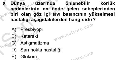 Temel Gerontoloji Dersi 2023 - 2024 Yılı (Final) Dönem Sonu Sınavı 8. Soru