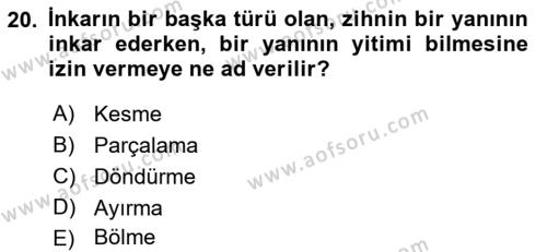 Yaşlı Bakımı İlke Ve Uygulamaları Dersi 2018 - 2019 Yılı 3 Ders Sınavı 20. Soru