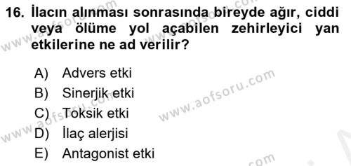 Yaşlı Bakımı İlke Ve Uygulamaları Dersi 2018 - 2019 Yılı (Final) Dönem Sonu Sınavı 16. Soru