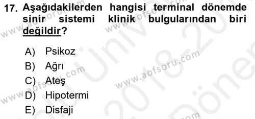 Yaşlı Bakımı İlke Ve Uygulamaları Dersi 2018 - 2019 Yılı (Final) Dönem Sonu Sınavı 17. Soru