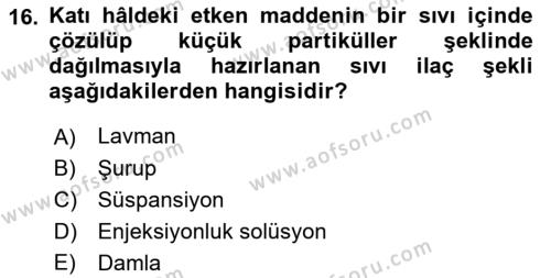 Yaşlı Bakımı İlke Ve Uygulamaları Dersi 2018 - 2019 Yılı Yaz Okulu Sınavı 16. Soru