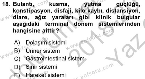 Yaşlı Bakımı İlke Ve Uygulamaları Dersi 2018 - 2019 Yılı Yaz Okulu Sınavı 18. Soru