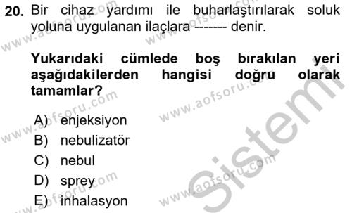 Yaşlı Bakımı İlke Ve Uygulamaları Dersi 2018 - 2019 Yılı Yaz Okulu Sınavı 20. Soru