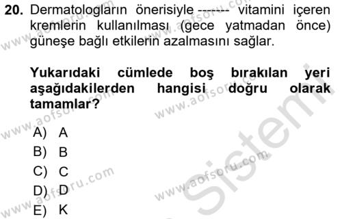 Yaşlı Bakımı İlke Ve Uygulamaları Dersi 2023 - 2024 Yılı (Vize) Ara Sınavı 20. Soru