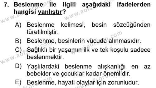 Yaşlı Bakımı İlke Ve Uygulamaları Dersi 2023 - 2024 Yılı (Vize) Ara Sınavı 7. Soru