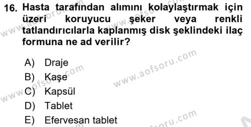 Yaşlı Bakımı İlke Ve Uygulamaları Dersi 2023 - 2024 Yılı (Final) Dönem Sonu Sınavı 16. Soru