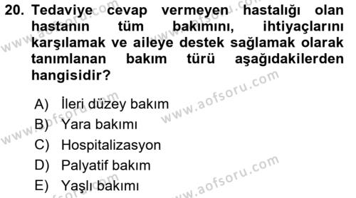 Yaşlı Bakımı İlke Ve Uygulamaları Dersi 2023 - 2024 Yılı (Final) Dönem Sonu Sınavı 20. Soru