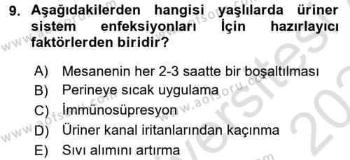 Yaşlı Bakımı İlke Ve Uygulamaları Dersi 2023 - 2024 Yılı (Final) Dönem Sonu Sınavı 9. Soru