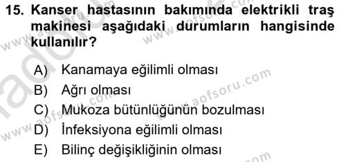 Evde Yaşlı Bakım Hizmetleri Dersi 2018 - 2019 Yılı 3 Ders Sınavı 15. Soru