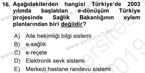 Evde Yaşlı Bakım Hizmetleri Dersi 2018 - 2019 Yılı (Final) Dönem Sonu Sınavı 16. Soru