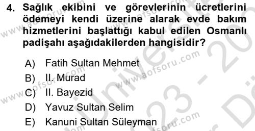 Evde Yaşlı Bakım Hizmetleri Dersi 2023 - 2024 Yılı (Vize) Ara Sınavı 4. Soru