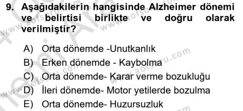 Evde Yaşlı Bakım Hizmetleri Dersi 2023 - 2024 Yılı (Vize) Ara Sınavı 9. Soru