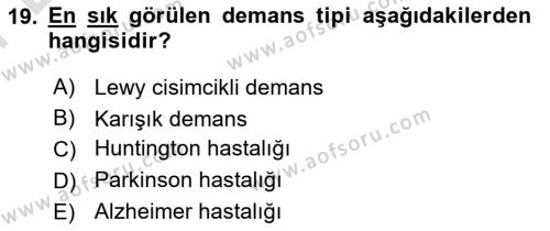 Evde Yaşlı Bakım Hizmetleri Dersi 2023 - 2024 Yılı (Final) Dönem Sonu Sınavı 19. Soru