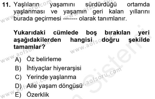 Yaşlılarda Çatışma Ve Stres Yönetimi 1 Dersi 2018 - 2019 Yılı (Vize) Ara Sınavı 11. Soru