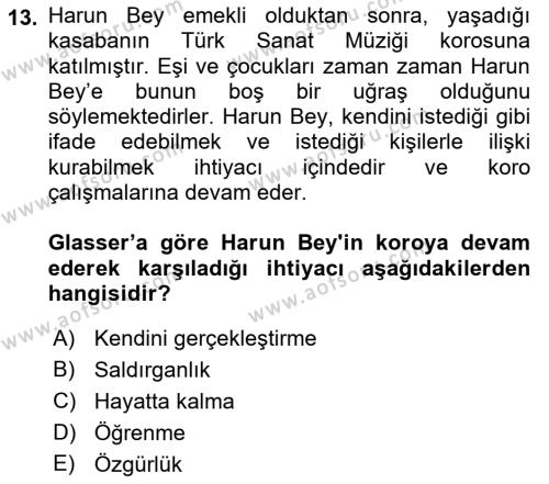 Yaşlılarda Çatışma Ve Stres Yönetimi 1 Dersi 2018 - 2019 Yılı (Vize) Ara Sınavı 13. Soru