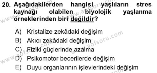 Yaşlılarda Çatışma Ve Stres Yönetimi 1 Dersi 2018 - 2019 Yılı (Vize) Ara Sınavı 20. Soru