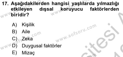 Yaşlılarda Çatışma Ve Stres Yönetimi 1 Dersi 2018 - 2019 Yılı Yaz Okulu Sınavı 17. Soru