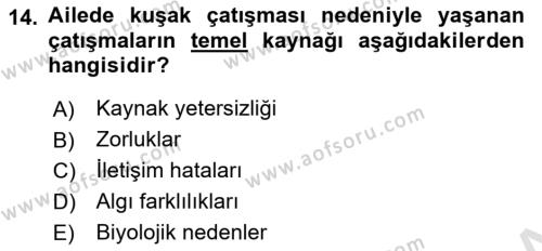 Yaşlılarda Çatışma Ve Stres Yönetimi 1 Dersi 2022 - 2023 Yılı Yaz Okulu Sınavı 14. Soru