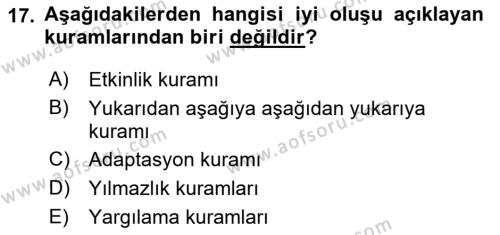 Yaşlılarda Çatışma Ve Stres Yönetimi 1 Dersi 2022 - 2023 Yılı Yaz Okulu Sınavı 17. Soru