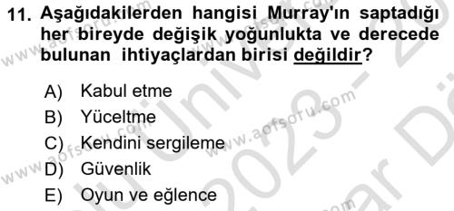 Yaşlılarda Çatışma Ve Stres Yönetimi 1 Dersi 2023 - 2024 Yılı (Vize) Ara Sınavı 11. Soru