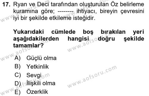 Yaşlılarda Çatışma Ve Stres Yönetimi 1 Dersi 2023 - 2024 Yılı (Vize) Ara Sınavı 17. Soru