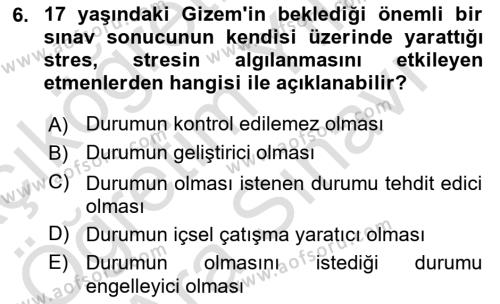 Yaşlılarda Çatışma Ve Stres Yönetimi 1 Dersi 2023 - 2024 Yılı (Vize) Ara Sınavı 6. Soru