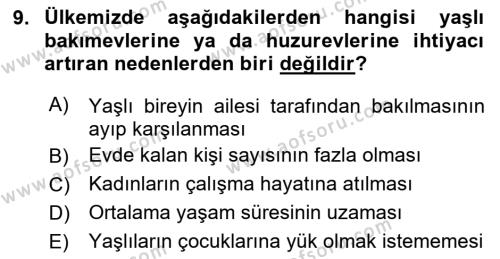 Yaşlılarda Çatışma Ve Stres Yönetimi 1 Dersi 2023 - 2024 Yılı (Vize) Ara Sınavı 9. Soru