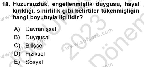 Yaşlılarda Çatışma Ve Stres Yönetimi 1 Dersi 2023 - 2024 Yılı (Final) Dönem Sonu Sınavı 18. Soru