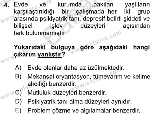 Yaşlılarda Çatışma Ve Stres Yönetimi 1 Dersi 2023 - 2024 Yılı (Final) Dönem Sonu Sınavı 4. Soru