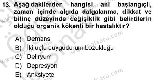 Yaşlılarda Davranış Sorunları Ve Uyum Dersi 2020 - 2021 Yılı Yaz Okulu Sınavı 13. Soru