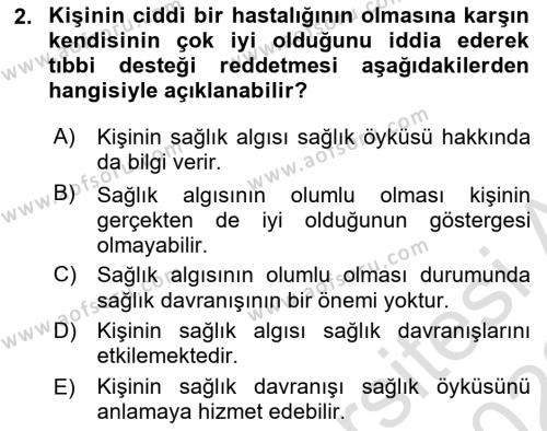 Yaşlılarda Davranış Sorunları Ve Uyum Dersi 2021 - 2022 Yılı (Vize) Ara Sınavı 2. Soru