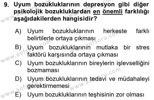 Yaşlılarda Davranış Sorunları Ve Uyum Dersi 2021 - 2022 Yılı (Vize) Ara Sınavı 9. Soru