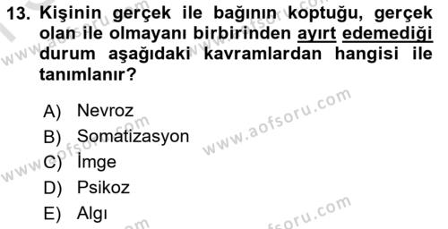 Yaşlılarda Davranış Sorunları Ve Uyum Dersi 2021 - 2022 Yılı (Final) Dönem Sonu Sınavı 13. Soru