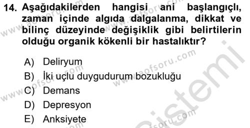 Yaşlılarda Davranış Sorunları Ve Uyum Dersi 2022 - 2023 Yılı (Final) Dönem Sonu Sınavı 14. Soru