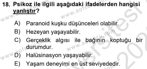 Yaşlılarda Davranış Sorunları Ve Uyum Dersi 2022 - 2023 Yılı (Final) Dönem Sonu Sınavı 18. Soru