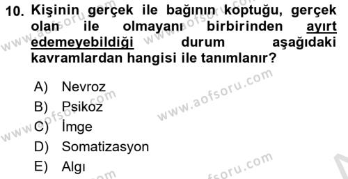 Yaşlılarda Davranış Sorunları Ve Uyum Dersi 2023 - 2024 Yılı (Final) Dönem Sonu Sınavı 10. Soru